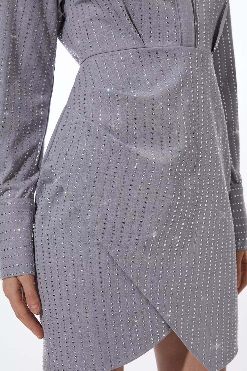 Embellished Wrap Woven Mini Shirt Dress Karen Millen